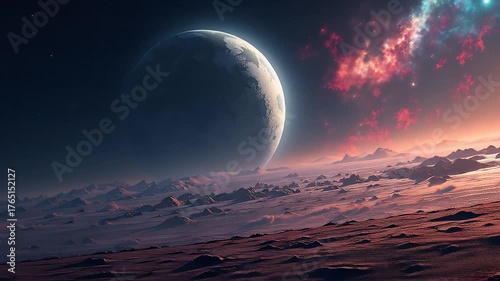 planets in a vibrant nebula cosmic scene space ; fantasy art background