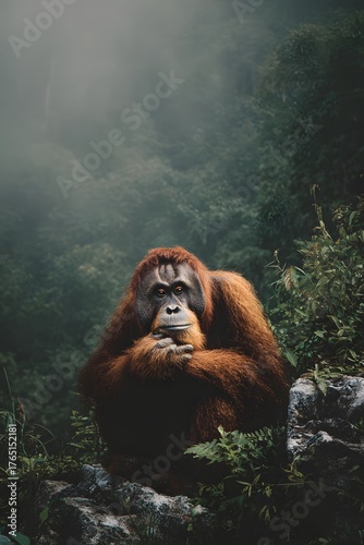 a realistic Photography of an orangutan, generation AI 