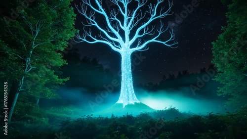 Nature Reborn: Magical Glowing Tree Animation from Seed to Bloom in Cinematic Glory
