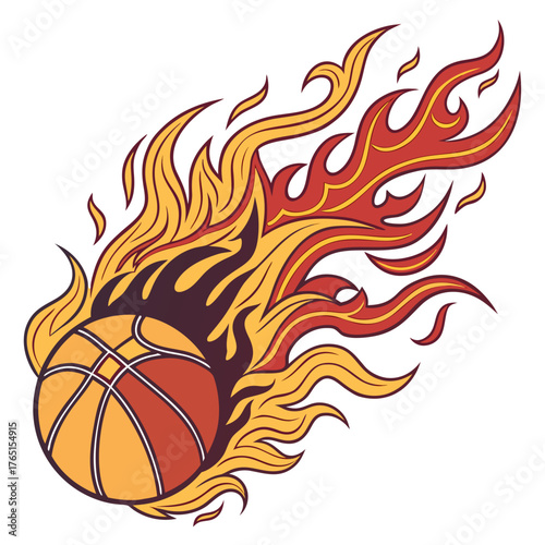 Basketball on fire, a vector illustration style