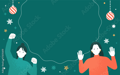両手を上げて喜ぶ女性たち クリスマスのセールではしゃぐ女の子のベクターイラスト素材