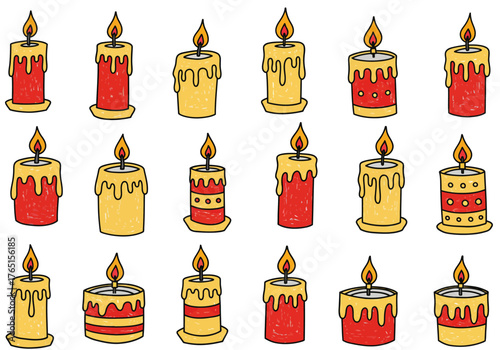 Array of Flickering Candles Hand-Drawn Festive Illustration