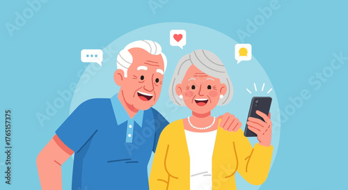 Modern seniors embracing technology with smartphone and social media engagement