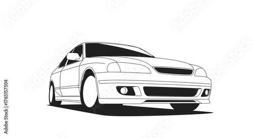 Sleek Automotive Outline: A Detailed Black and White Vector Illustration of a Car