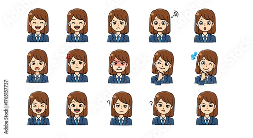 Set of Cartoon Businesswoman Character in Different Emotions and Expressions