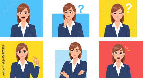 Businesswoman expressing different emotions, moods, and feelings through facial expressions