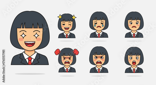 Set of diverse cartoon businesswoman expressions displaying different emotions
