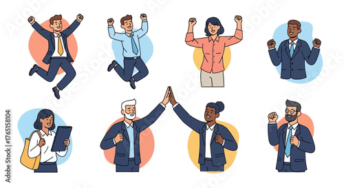 Diverse business team celebrating success and achievements in a lighthearted style