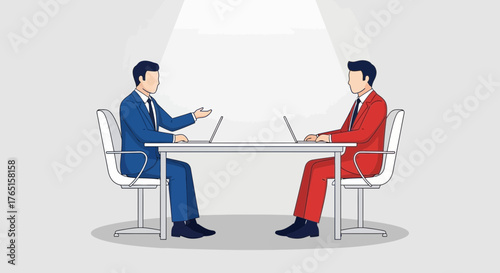 Business negotiation illustration, two executives discussing a deal at a table