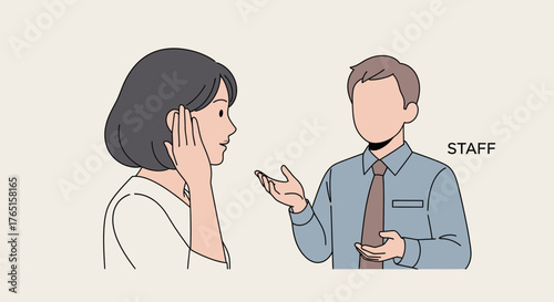 Business dialogue illustration showing a man explaining something to a woman