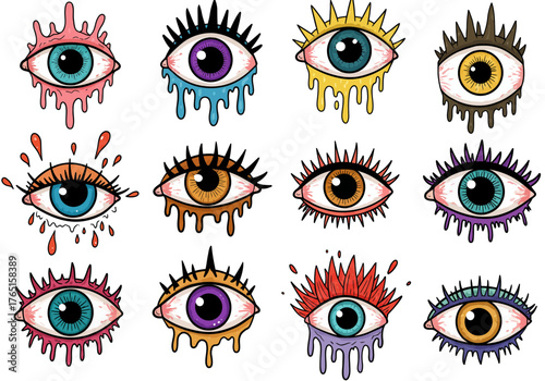Colorful and Mystical Eye Collection A Set of Hand-Drawn Graphic Icons