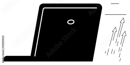 Laptop with upward arrows symbolizing efficiency, technological progress, and online growth. Ideal for business, productivity, innovation, technology, development success and strategy. Simple flat