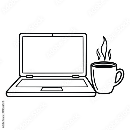 Laptop and Coffee A Digital Workspace Illustration.