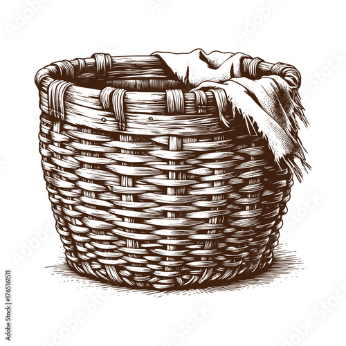 Rustic Woven Basket with Cloth