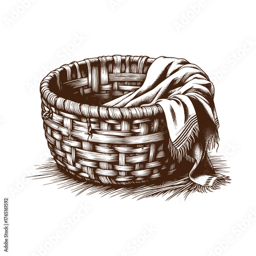 Rustic Woven Basket with Cloth