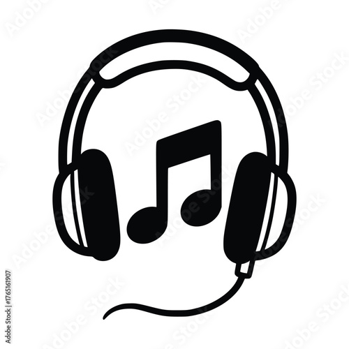 Headphones with Music Note A Symbol of Audio Entertainment.