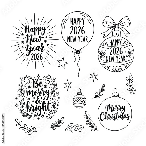 Festive New Year and Christmas Elements Collection.