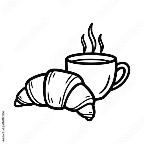 Croissant and Coffee A Classic Breakfast Combination.