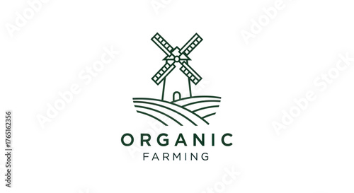 Organic farming windmill logo representing sustainable agriculture and nature.