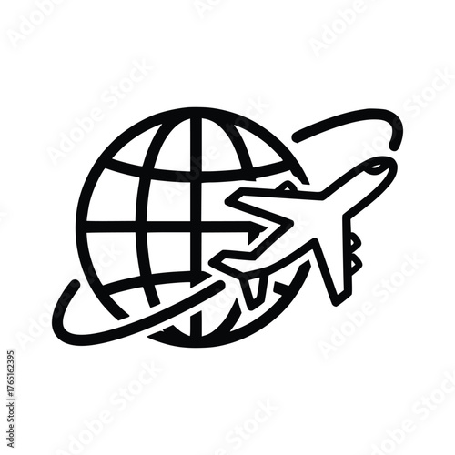 Airplane flying around the world symbolizing global travel and international destinations.