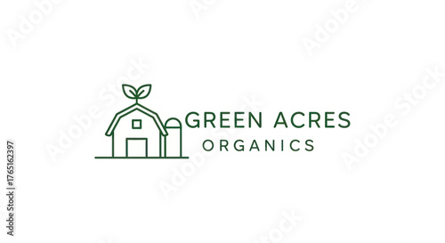 Green Acres Organics Logo with Barn and Leaf Icon.