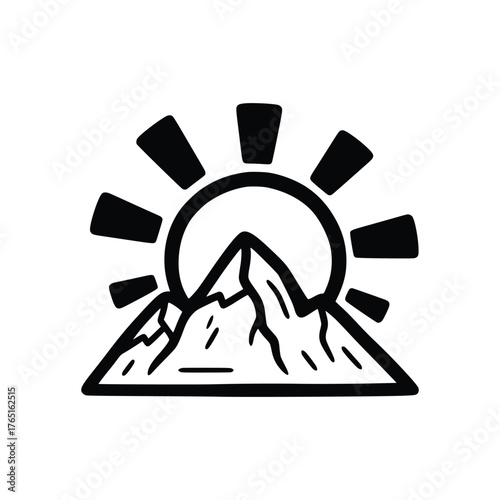 Mountain Peak Silhouette with Rising Sun Graphic Illustration.
