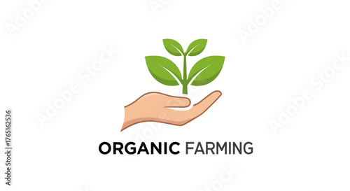 Hand holding a vibrant green plant seedling, symbolizing organic farming and growth.