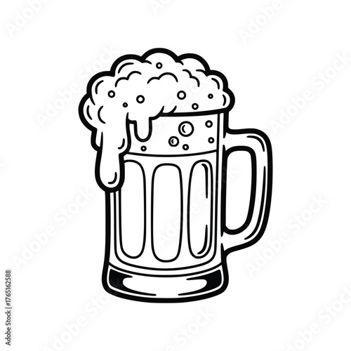 Illustration of a Frothy Beer Mug with Handle and Bubbles.