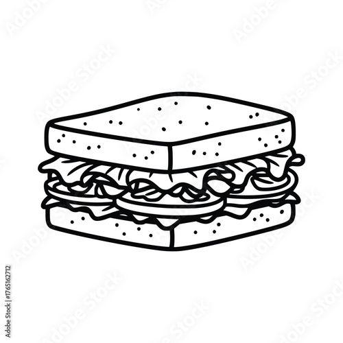 Detailed Line Art of a Classic Sandwich with Fresh Ingredients.