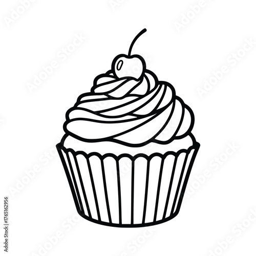Cupcake with Cherry Topping A Sweet Treat Illustration.