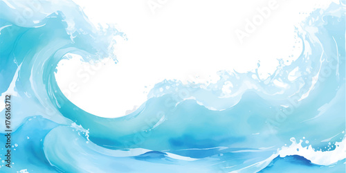Abstract blue background of a cold ocean surface with light waves and clouds