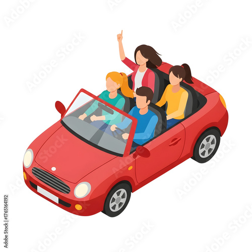 オープンカーのアイソメトリックイラスト