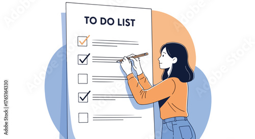 Woman checking off items on a to-do list with a pencil.
