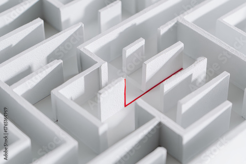 Wallpaper Mural White maze with single red line marking path to exit, symbolizing problem solving, strategy, and determination in minimalistic style Torontodigital.ca