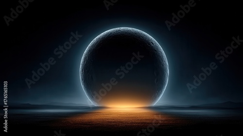 Vast, dark expanse, glowing orb