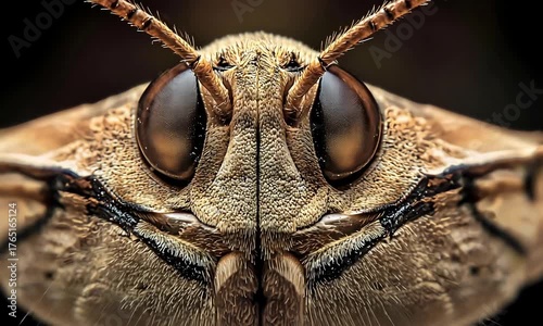 Extreme Macro View Reveals Intricate Details of a Moths Compound Eyes and Antennae.