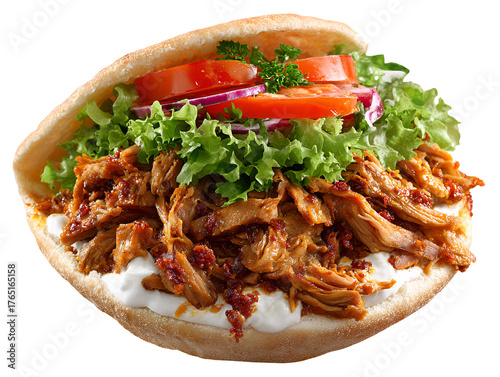 Delicious chicken doner kebab in pita bread