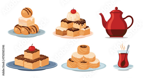 Assortment of Turkish Desserts and Tea.