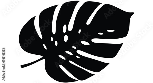 Monstera leaf silhouette black and white tropical plant nature design.