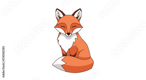 Cute cartoon red fox sitting peacefully with closed eyes.