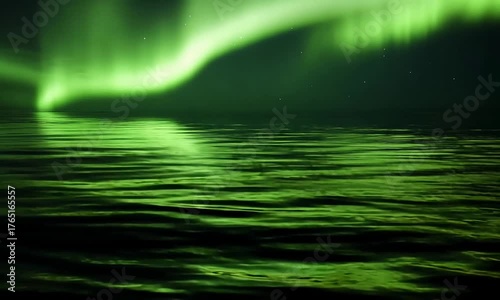 Wallpaper Mural Ethereal Green Aurora Borealis Reflecting on Calm Dark Ocean Surface. Torontodigital.ca