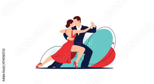 Elegant couple performing a passionate tango dance vector illustration.