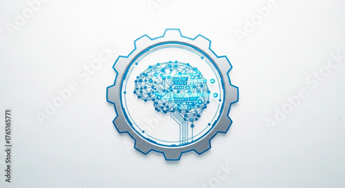 Artificial intelligence brain inside a gear, , representing machine learning, neural networks, and cognitive technology
