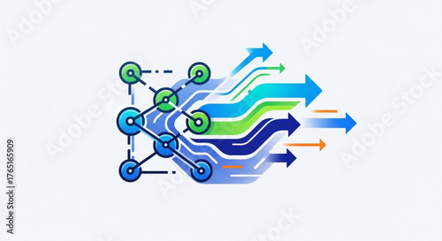 Abstract network connection with data flow represented by arrows, , symbolizing connectivity and information transfer