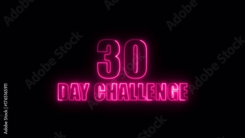 Neon pink 30 day challenge glowing text against a black background perfect for fitness or self improvement.