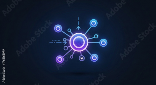 Abstract glowing neon network connection isolated on futuristic technology concept with connected circles and lines for science