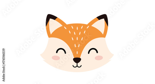 Adorable Fox Face Illustration with Closed Eyes and Rosy Cheeks.
