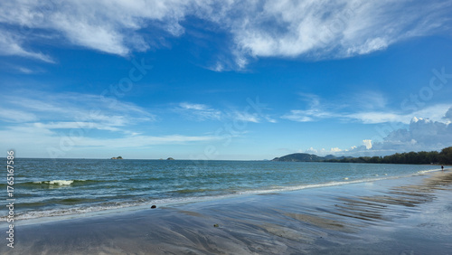 A Serene Beach with a Cloudy Sky Beautifully Overlooking the Vast Ocean in the Distance Hua Hin Thailand