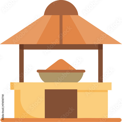 Traditional Indian or Asian style bird feeder or temple structure vector, flat design, offering bowl inside, cultural architecture
