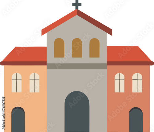 Minimalist Church Building Exterior Flat Design Illustration Community Place of Worship Religious Building Icon Vector
